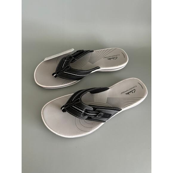 NWT Clarks Cloud Steppers Women’s Size 10 Fllip Flop Navy and White - Picture 2 of 5